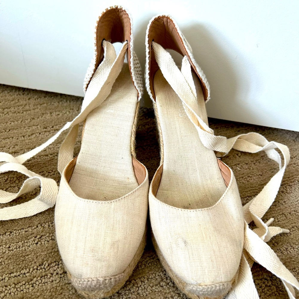 Soludos cream wedges with lace ups